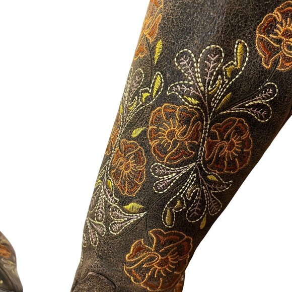 Macie Bean Boots women's 8 brown leather white yellow orange floral embroidered - Picture 12 of 13